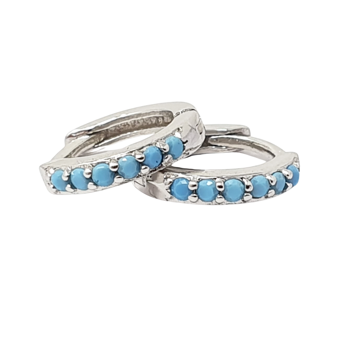 Turquoise December Birthstone Small Silver Huggie Hoops