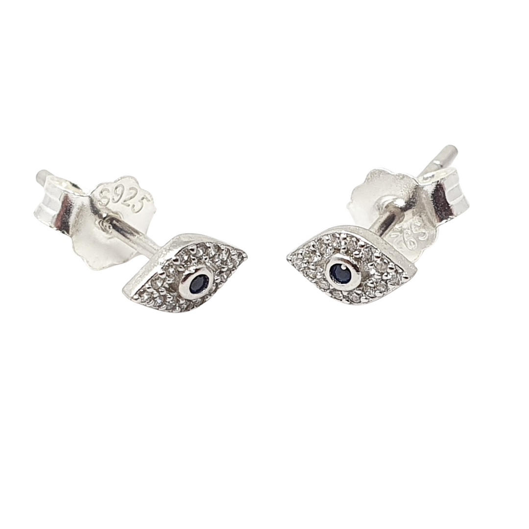 Dainty Evil Eye Silver Minimalist Stud Earrings