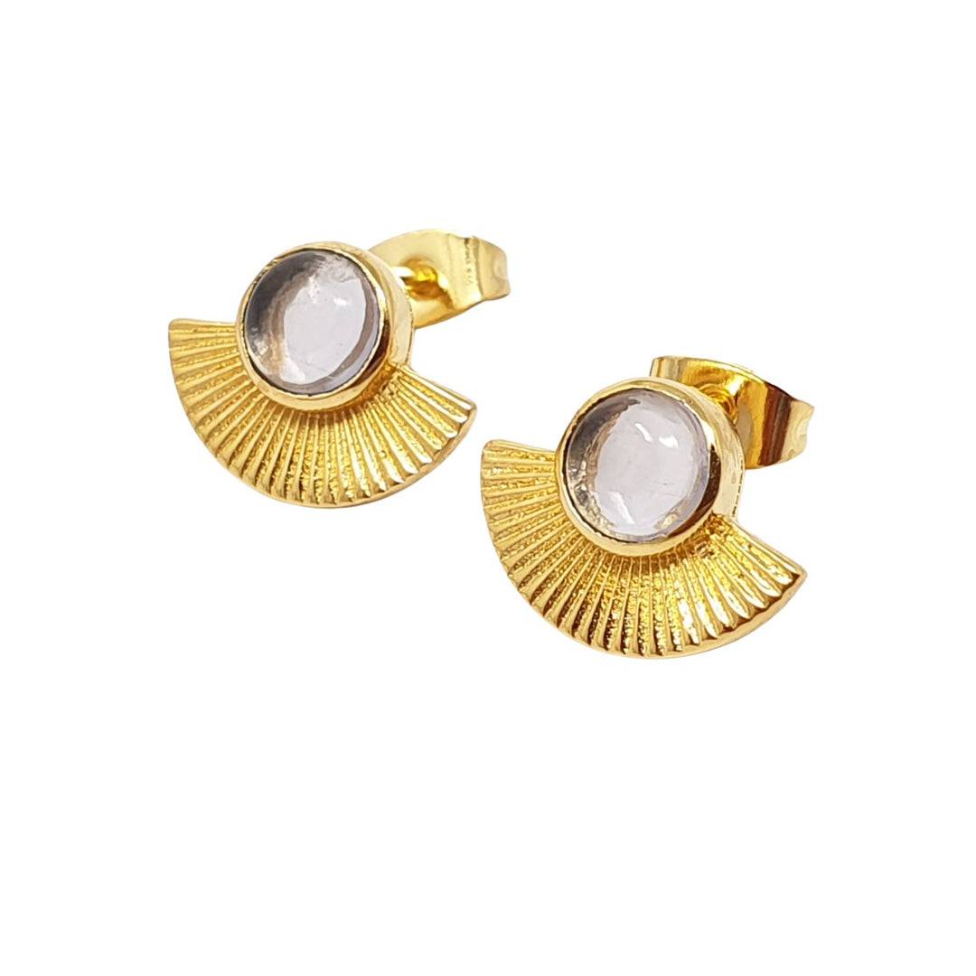 Clear Crystal Gold Plated Minimalist Fan Earrings