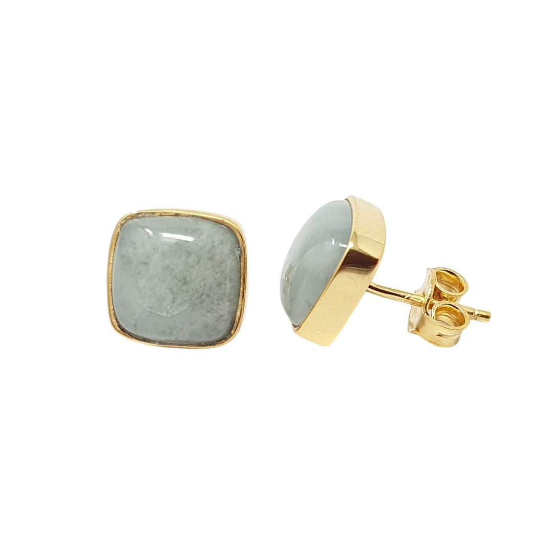 Gold Plated Aquamarine March Birthstone Stud Earrings
