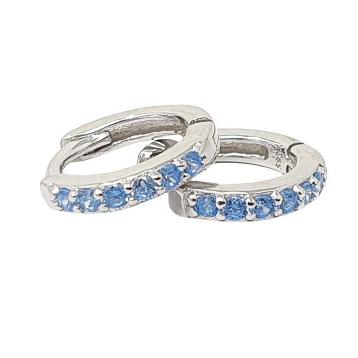 Aquamarine March Birthstone Small Silver Huggie Hoops