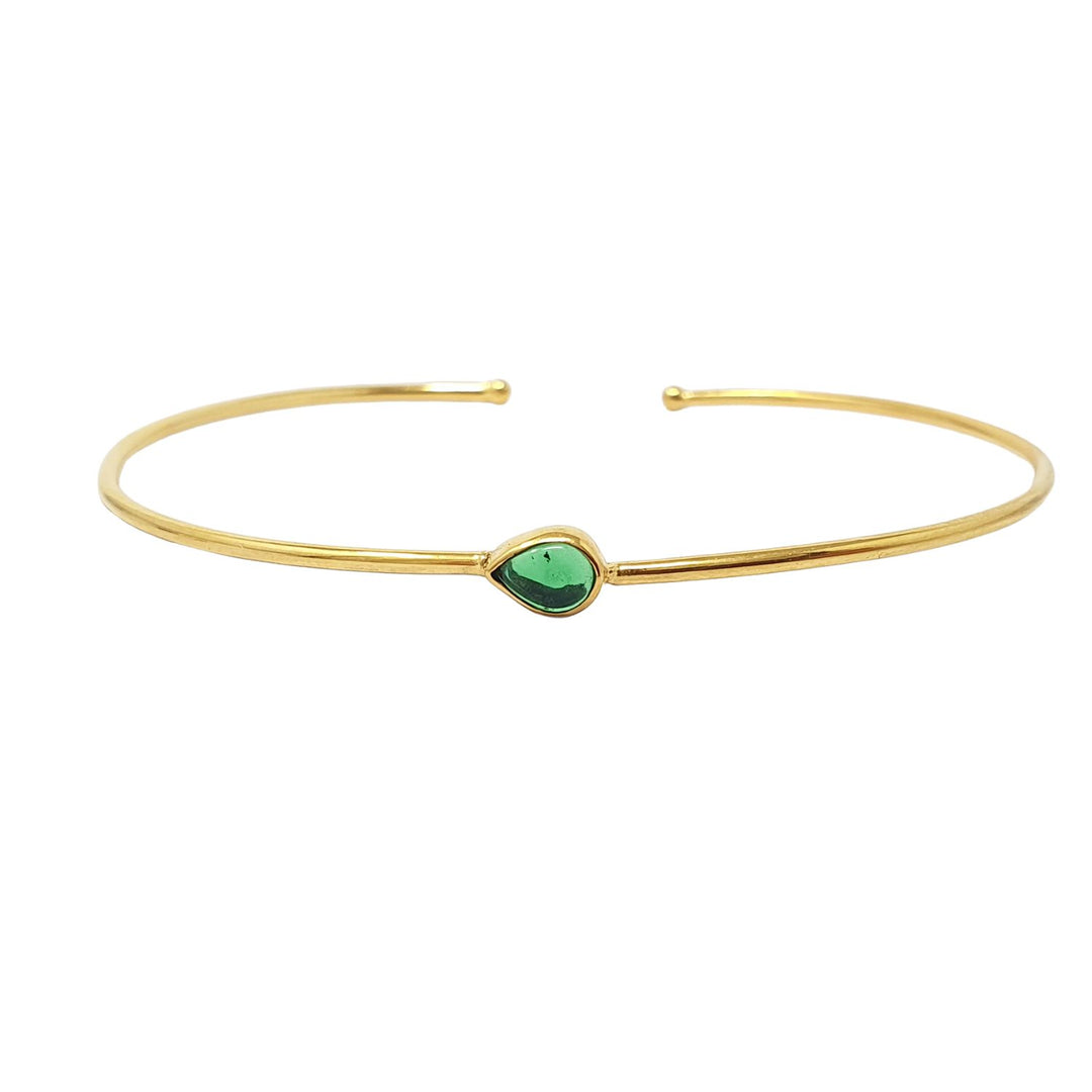 Gold Plated Minimalist Emerald May Birthstone Bangle
