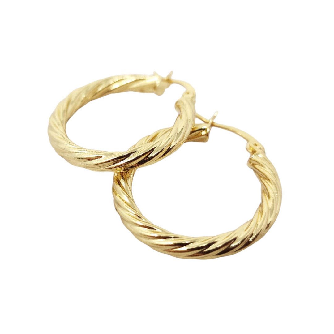 24ct Gold Plated Circle Rope Textured Earrings