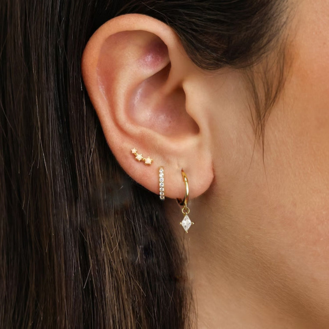 Tiny Diamond April Birthstone Climber Stud Earrings