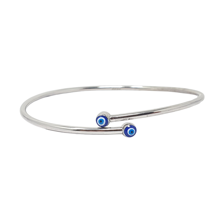 Turkish Blue Evil Eye Minimalist Sterling Silver Bangle