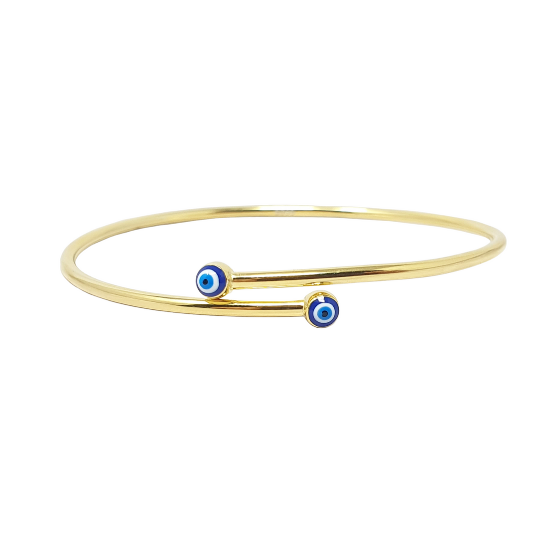 Turkish Blue Evil Eye Minimalist Gold Plated Bangle