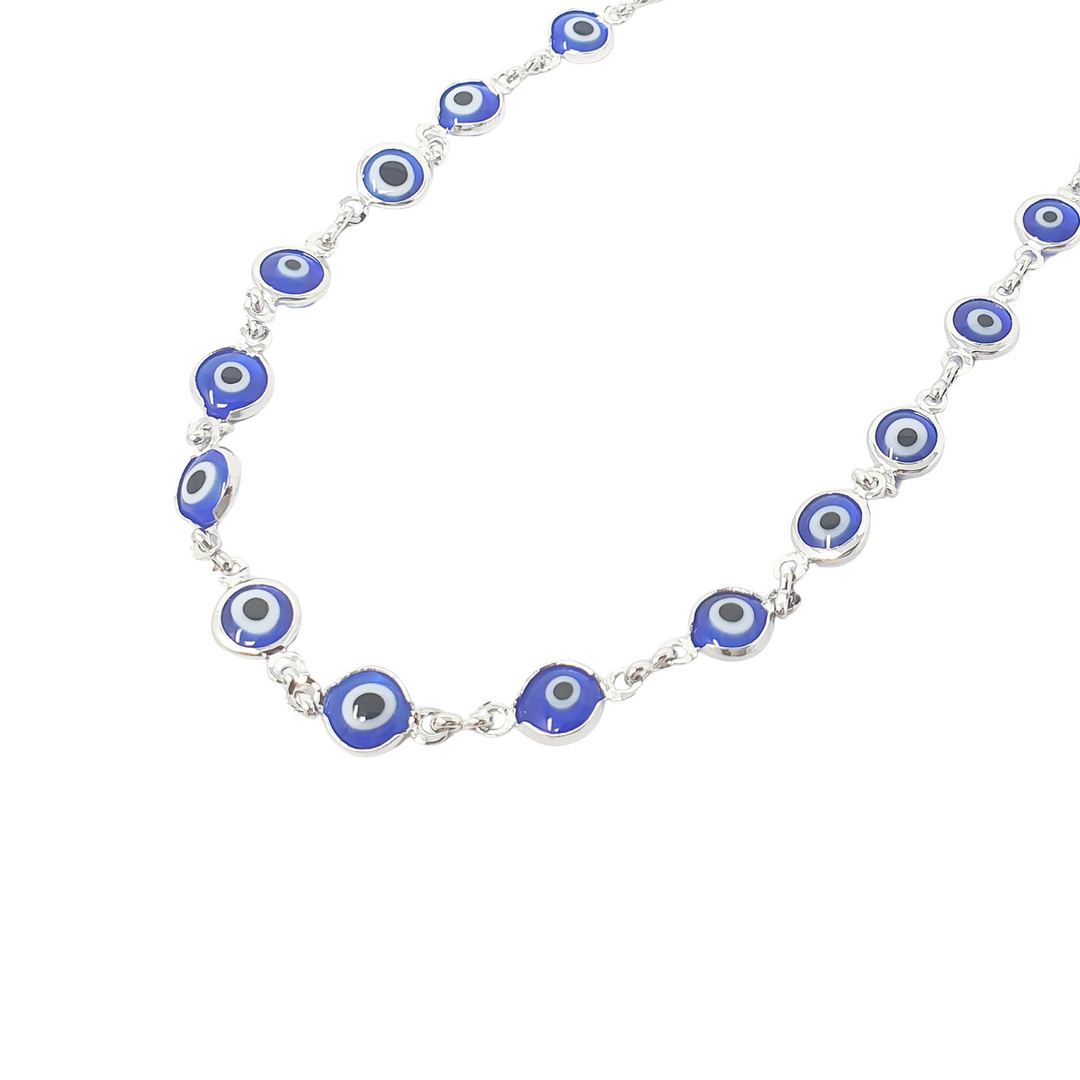 Blue Evil Eye Silver Protection Necklace