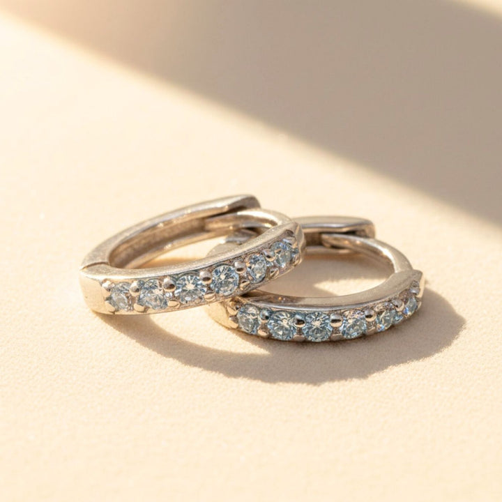 Aquamarine March Birthstone Small Silver Huggie Hoops