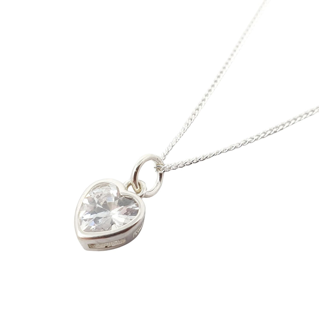 Mini Heart Silver Diamond April Birthstone Necklace