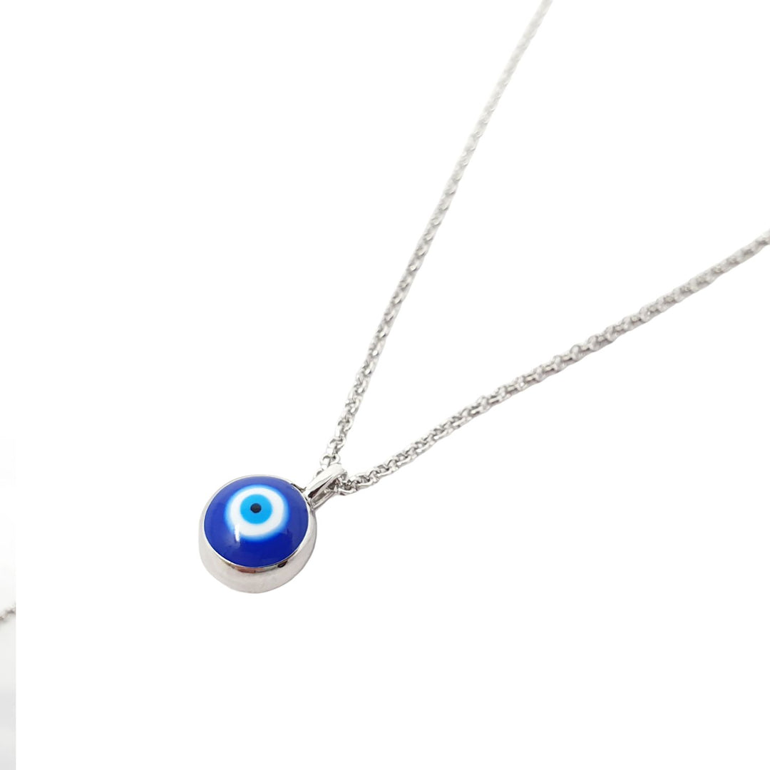 Turkish Evil Eye Sterling Silver Pendant Charm Necklace