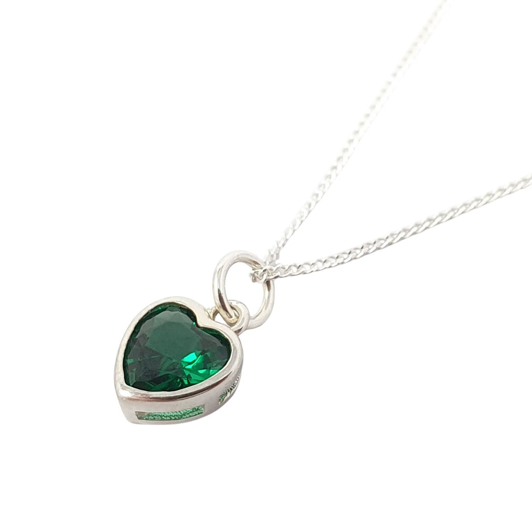 Mini Heart Silver Emerald May Birthstone Necklace