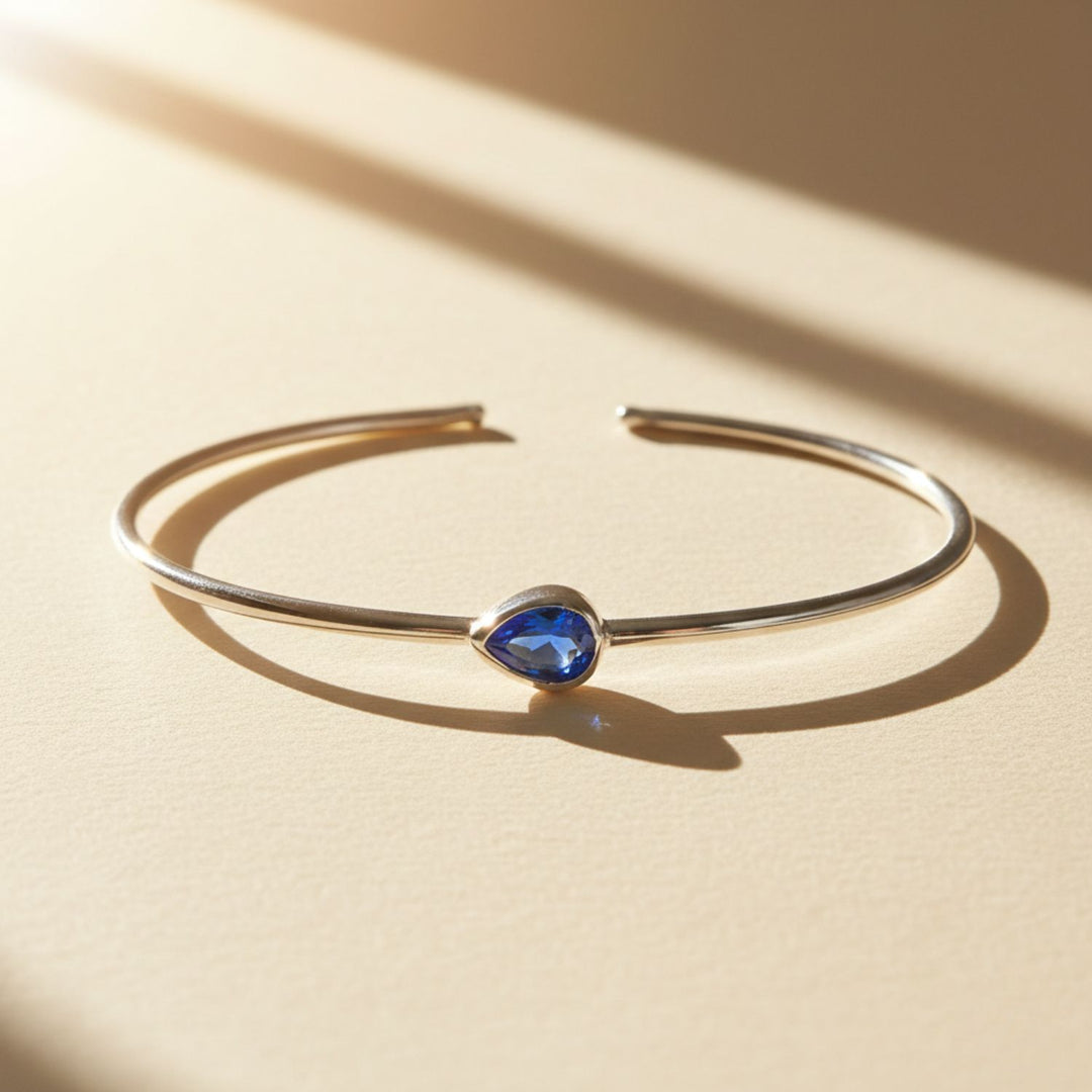 Minimalist Sterling Silver Sapphire September Birthstone Bangle Bracelet