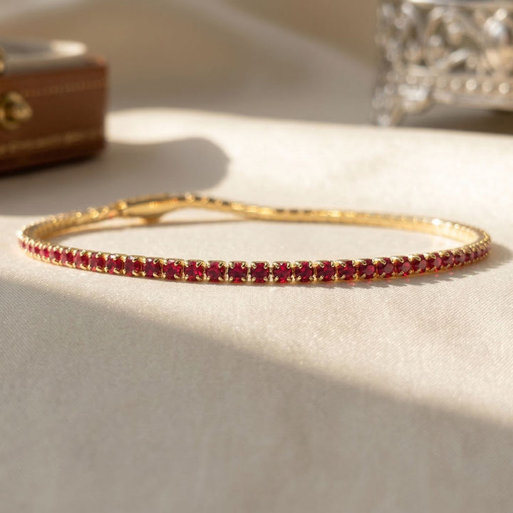 Garnet January Birthstone Dainty Gold Plated Tennis Bracelet