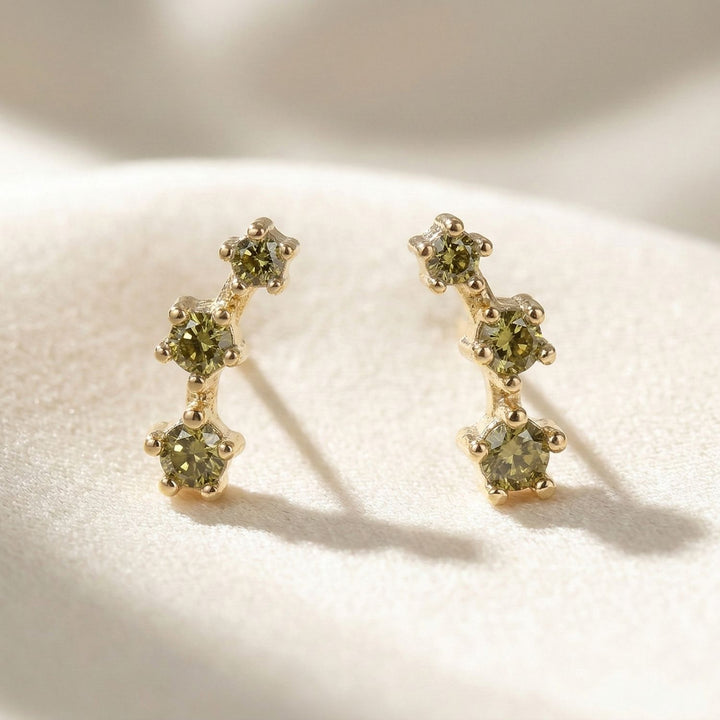 Peridot August Birthstone Climber Stud Earrings
