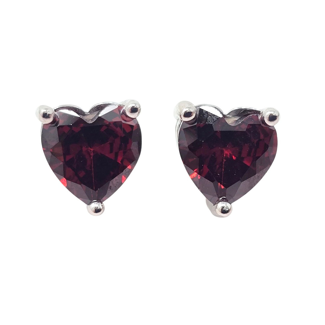 Garnet Heart Sterling Silver Stud Gemstone Earrings