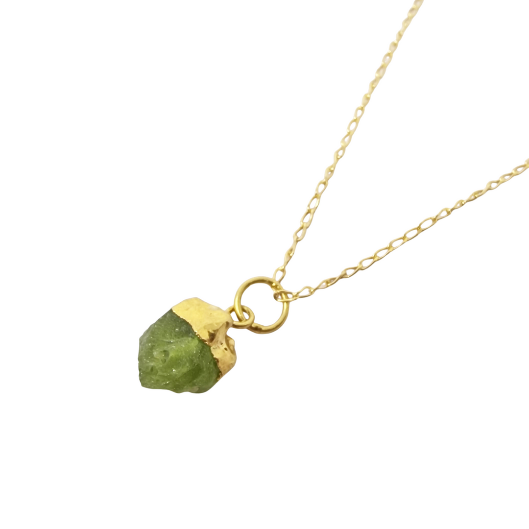 Raw Peridot August Birthstone Gold Plated Necklace