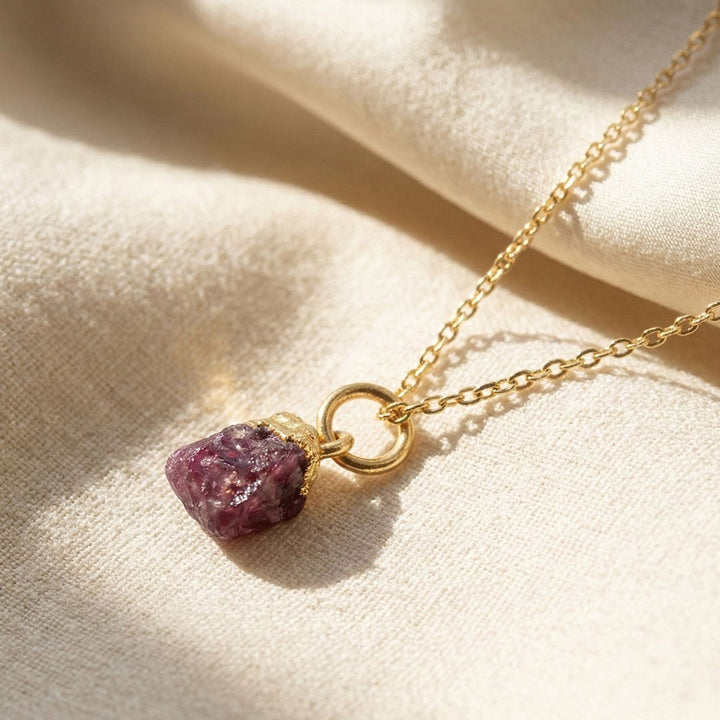 Raw Ruby Gold Plated July Birthstone Necklace
