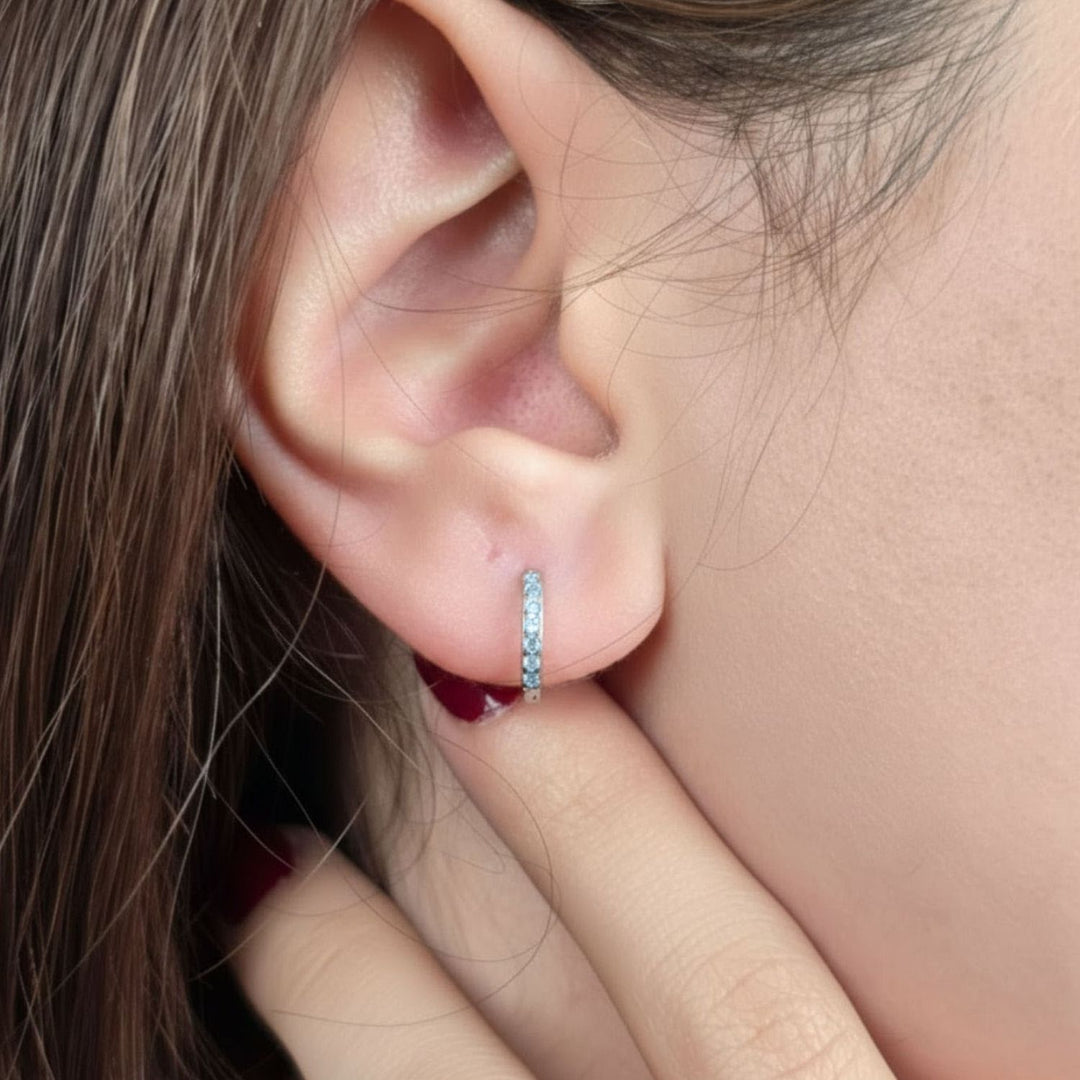 Aquamarine March Birthstone Small Silver Huggie Hoops