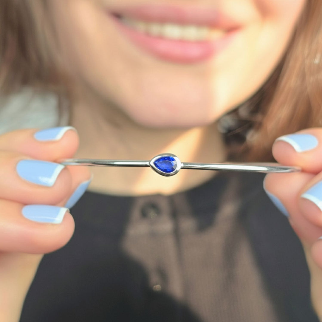Minimalist Sterling Silver Sapphire September Birthstone Bangle Bracelet