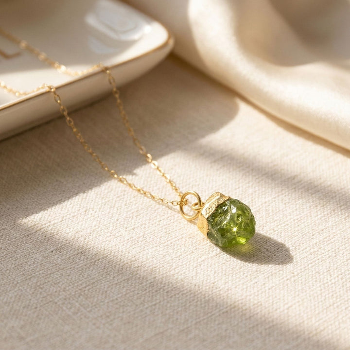 Raw Peridot August Birthstone Gold Plated Necklace