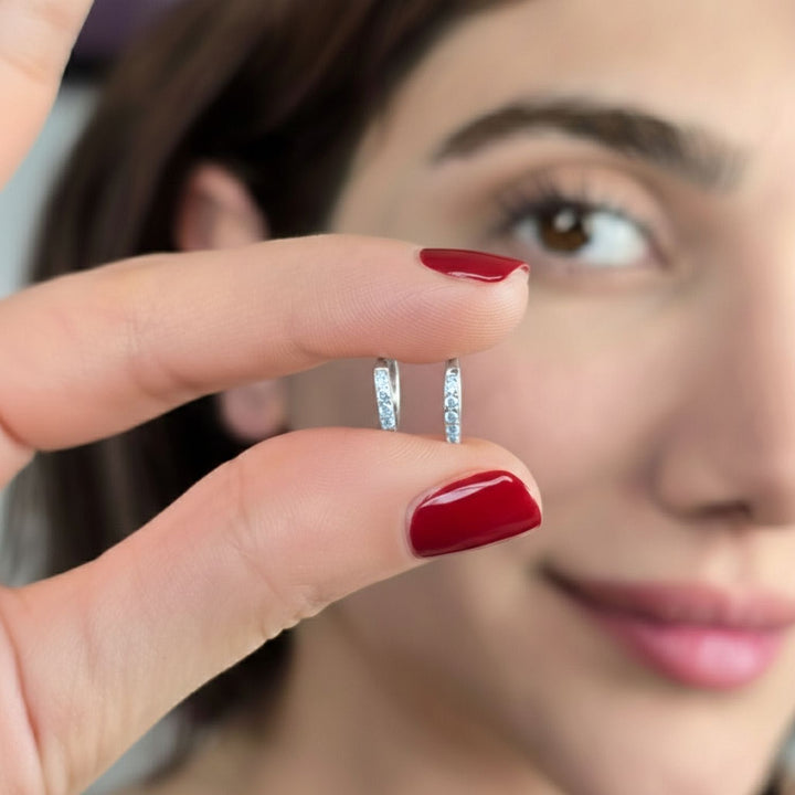 Aquamarine March Birthstone Small Silver Huggie Hoops