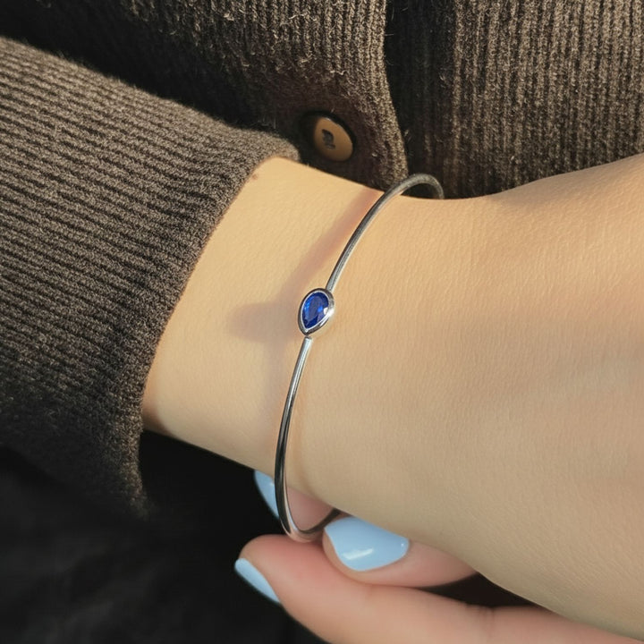 Minimalist Sterling Silver Sapphire September Birthstone Bangle Bracelet