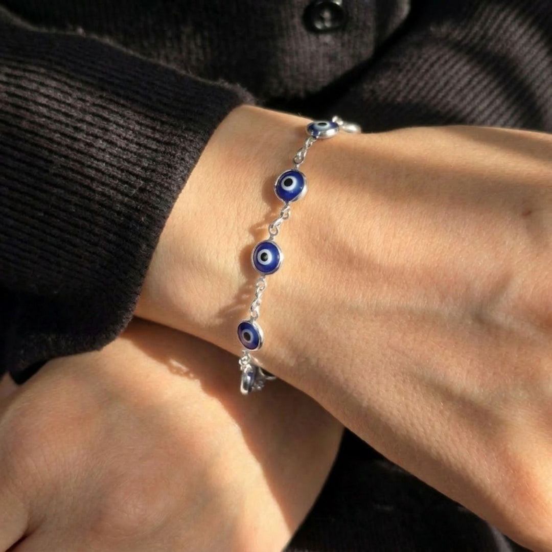 Evil Eye Rhodium Plated Silver Protection Bracelet