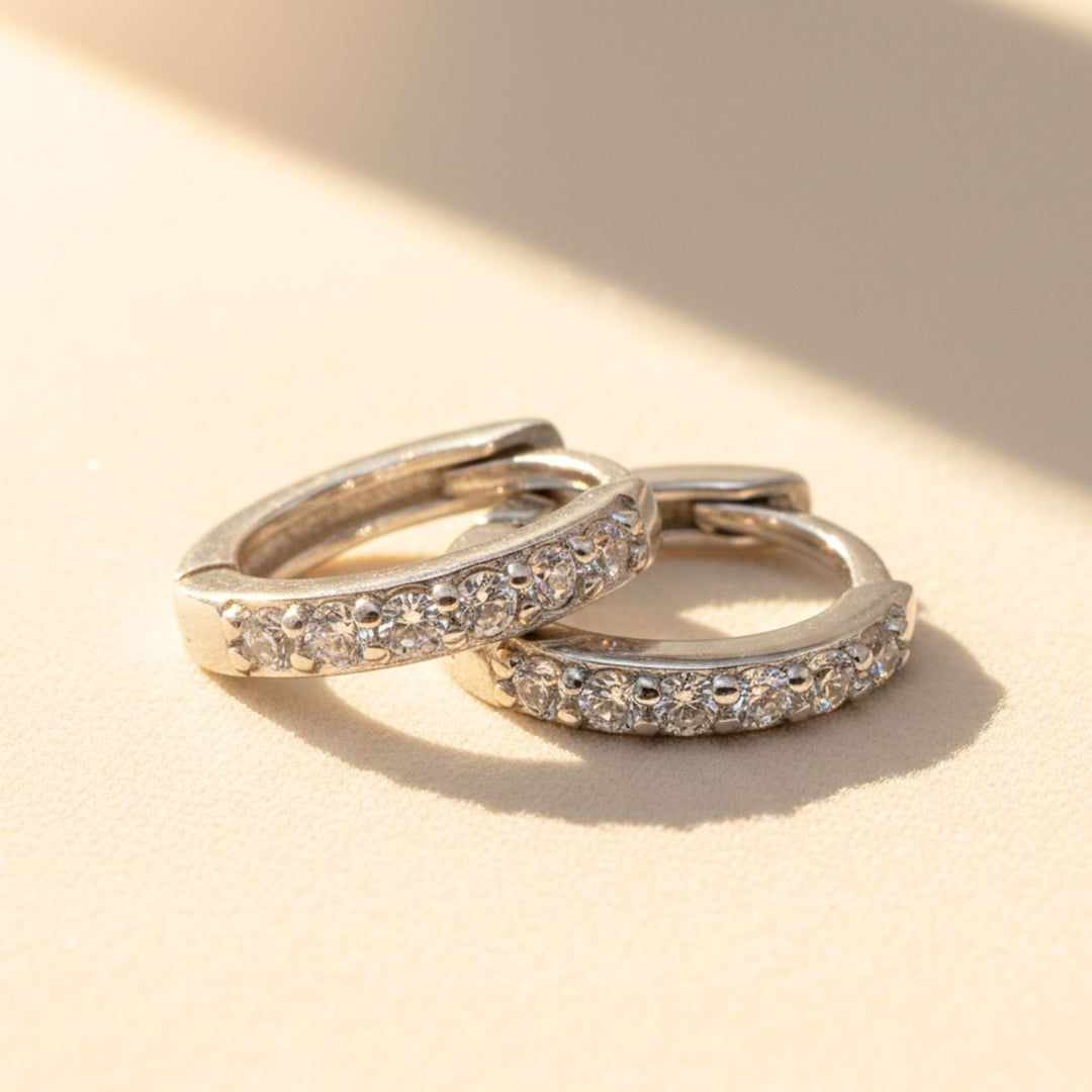 Diamond April Birthstone Small Silver Huggie Hoops