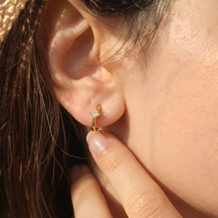Small Diamond Huggie Minimalist Gold Plated Hoop Earrings