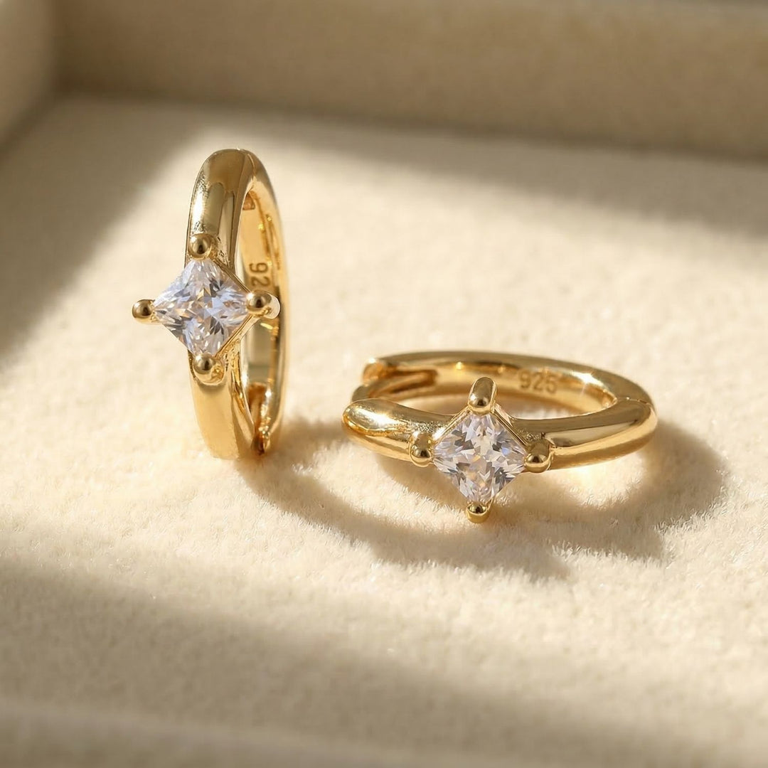 Small Diamond Huggie Minimalist Gold Plated Hoop Earrings