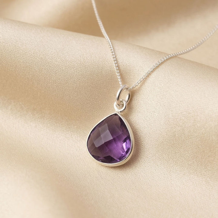 Amethyst February Birthstone Silver Pendant Necklace