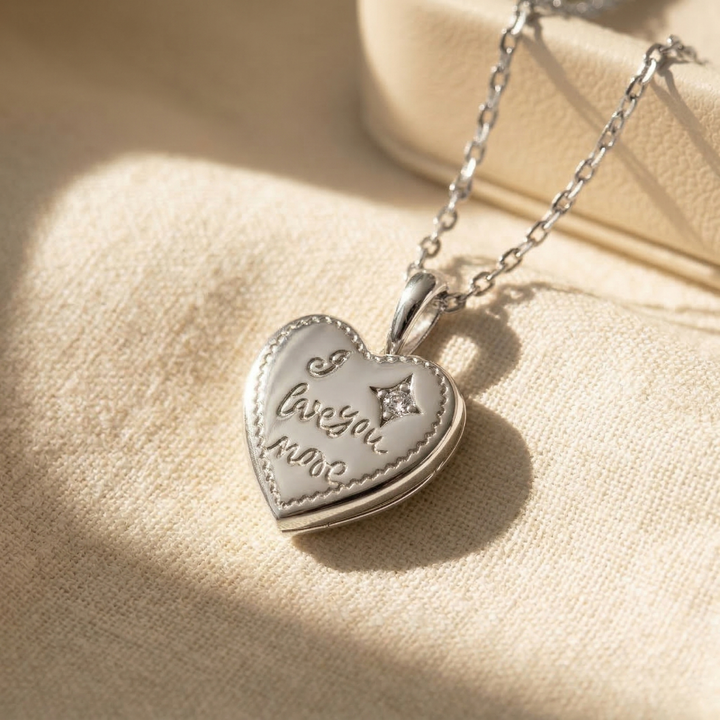 I Love You More Heart Charm Silver Necklace