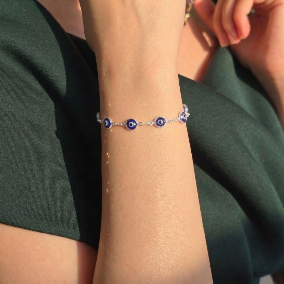 Evil Eye Rhodium Plated Silver Protection Bracelet