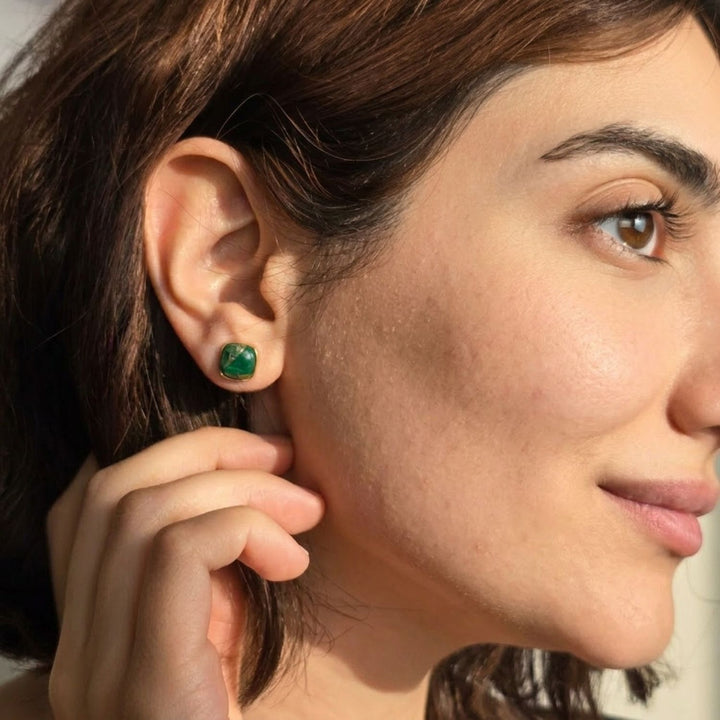 Emerald May Birthstone Gold Plated Stud Earrings