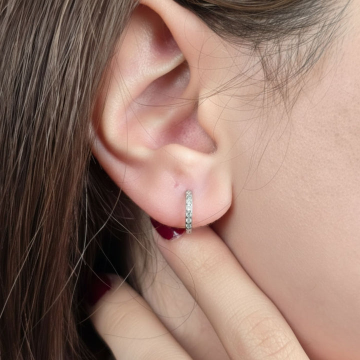 Diamond April Birthstone Small Silver Huggie Hoops