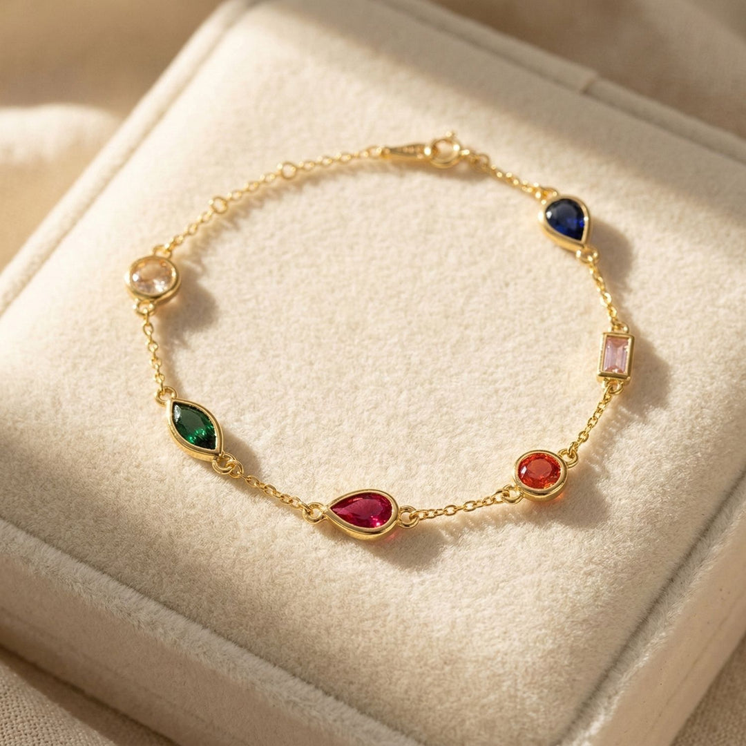 Geometric Multicolour Gemstone Gold Plated Bracelet