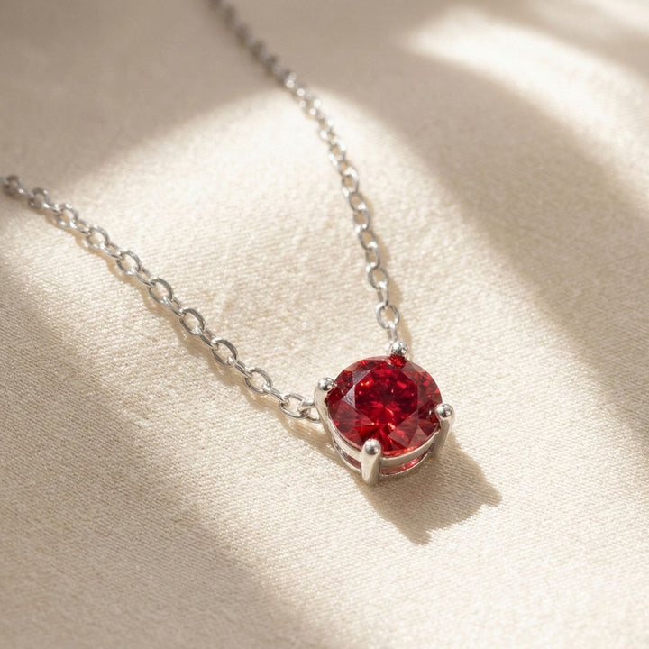 Ruby Moissanite Crystal Sterling Silver Necklace
