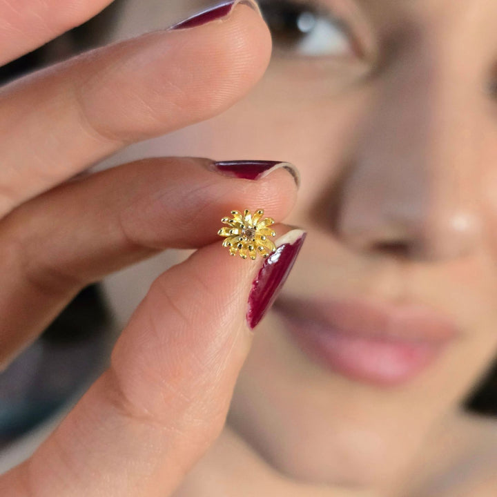 Citrine November Birthstone Chrysanthemum Birthflower Gold Plated Stud Earrings