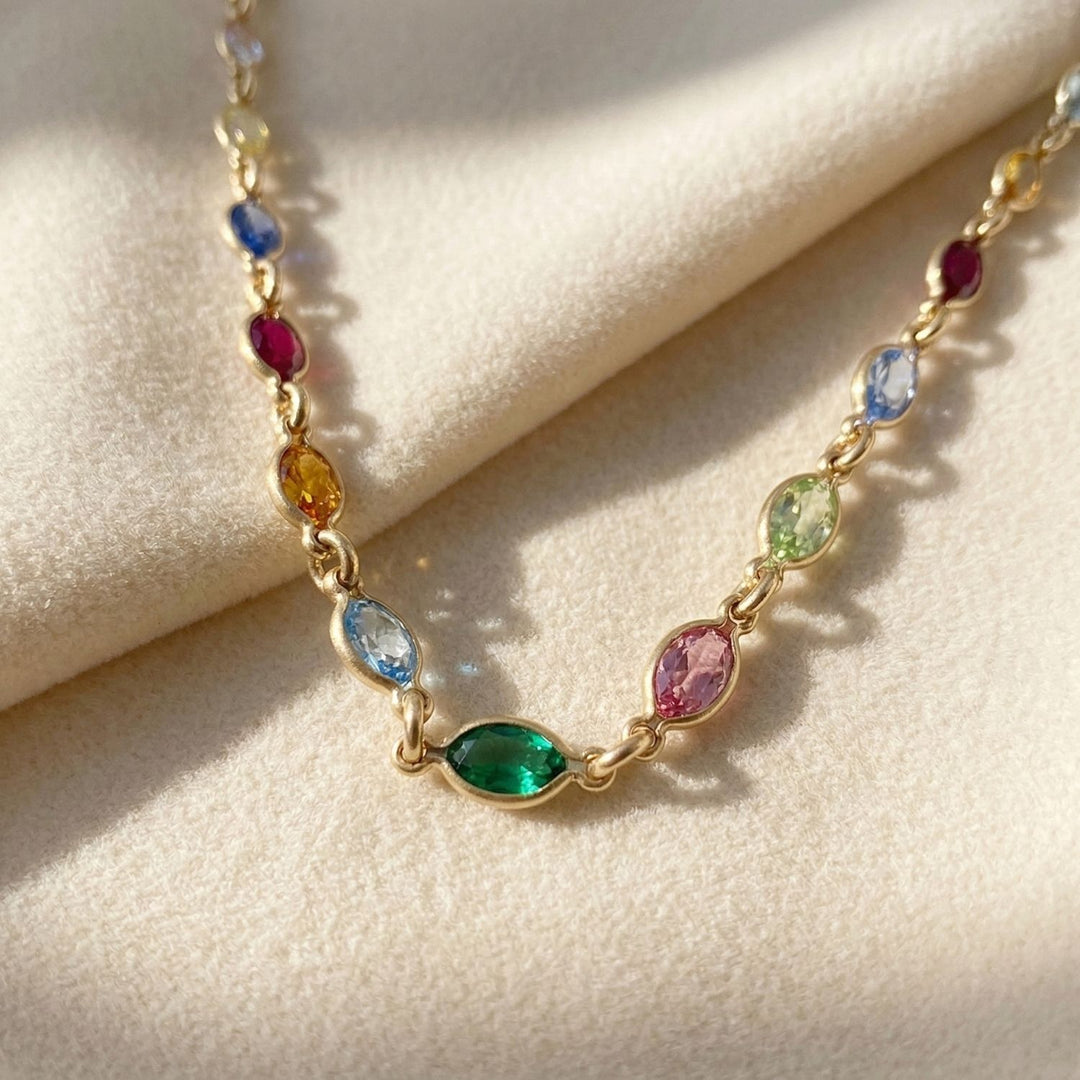 Colourful Multi Gemstone Rainbow Luxury Gold Plated Necklace