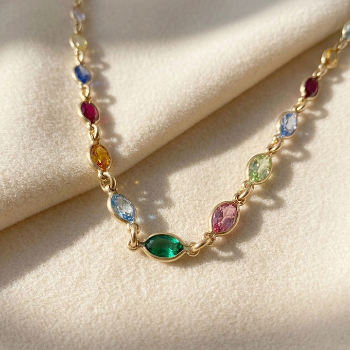 Colourful Multi Gemstone Rainbow Luxury Gold Plated Necklace