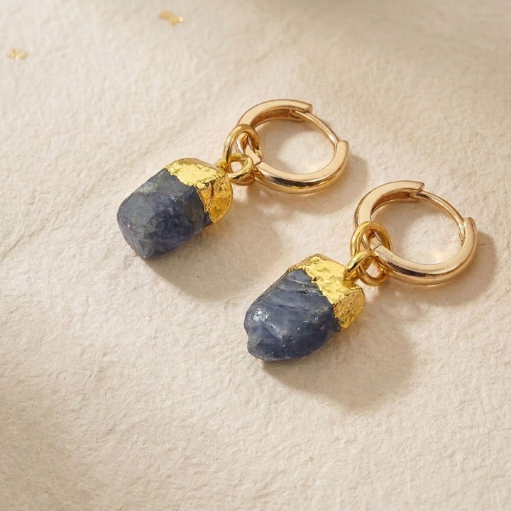 Raw Sapphire September Birthstone Gold Plated Huggies