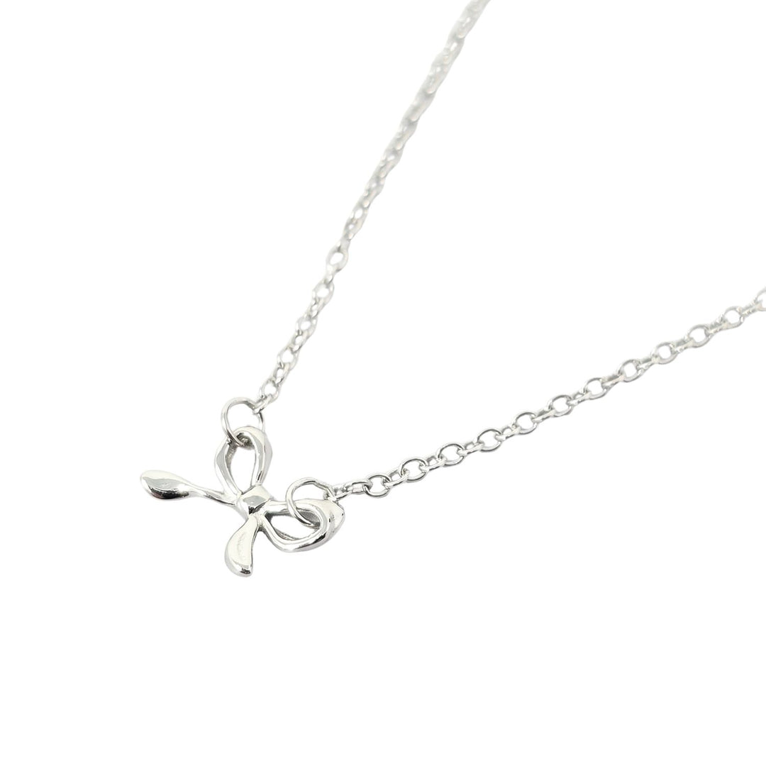 Tiny Small Bow Tie Ribbon Sterling Silver Necklace