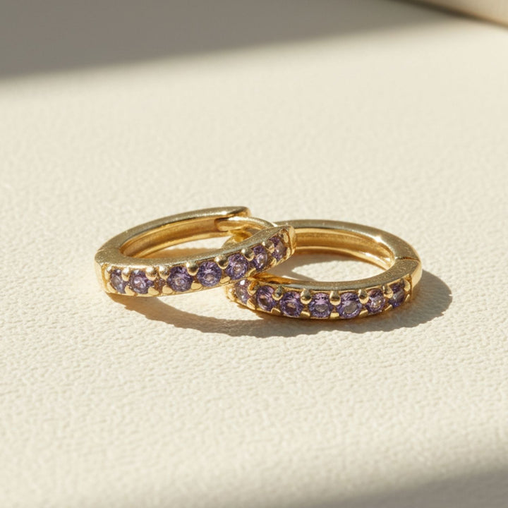 Amethyst February Birthstone Small Huggie Hoop Earrings