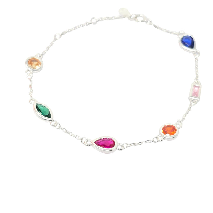 Geometric Multicolour Stone Sterling Silver Bracelet