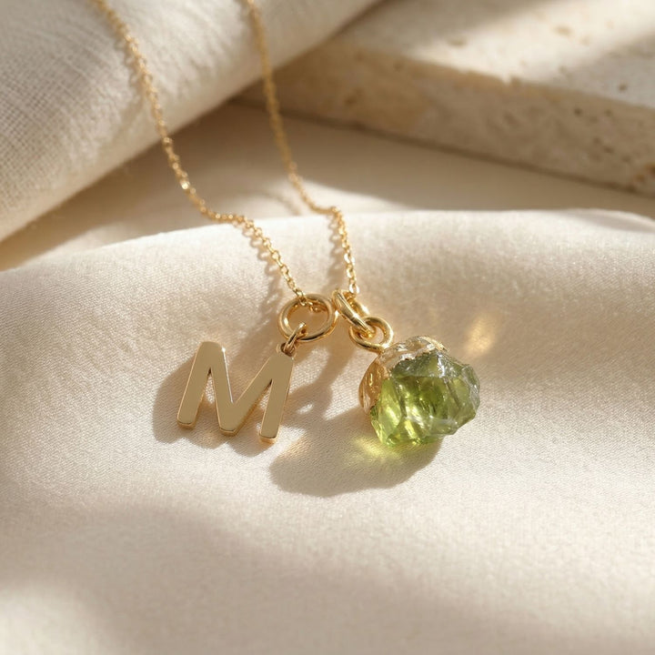 18k Gold Vermeil Plated Initial And Birthstone Necklace