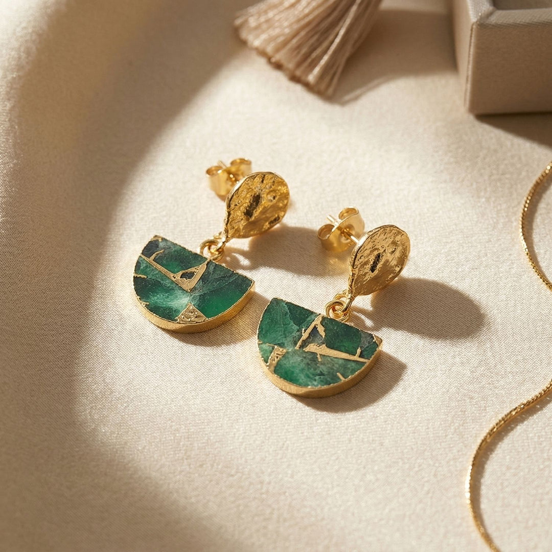 Statement Emerald May Birthstone Hammered Earrings