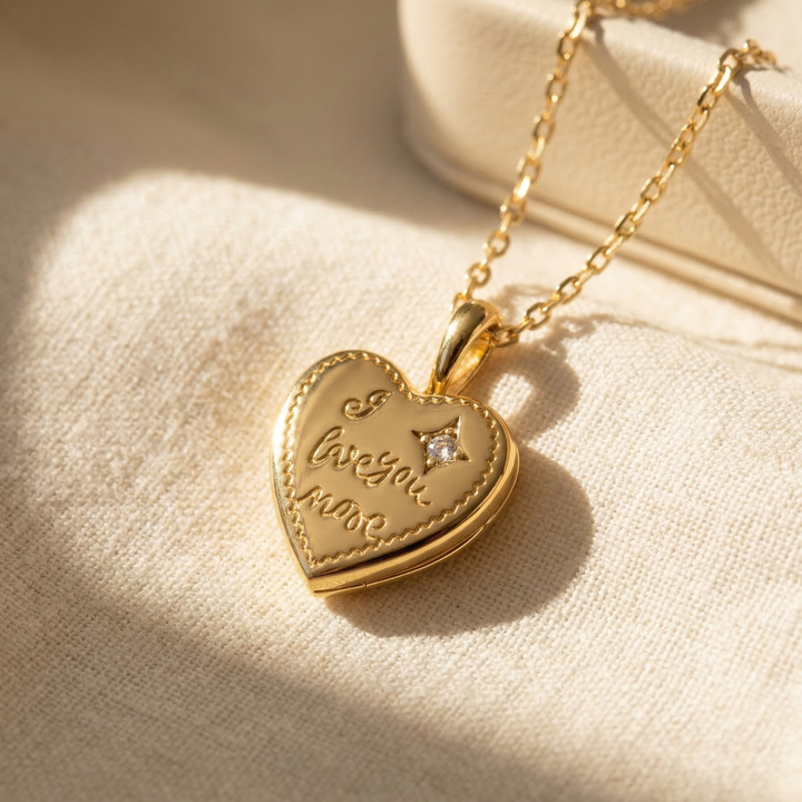 I Love You More Heart Charm Gold Plated Necklace