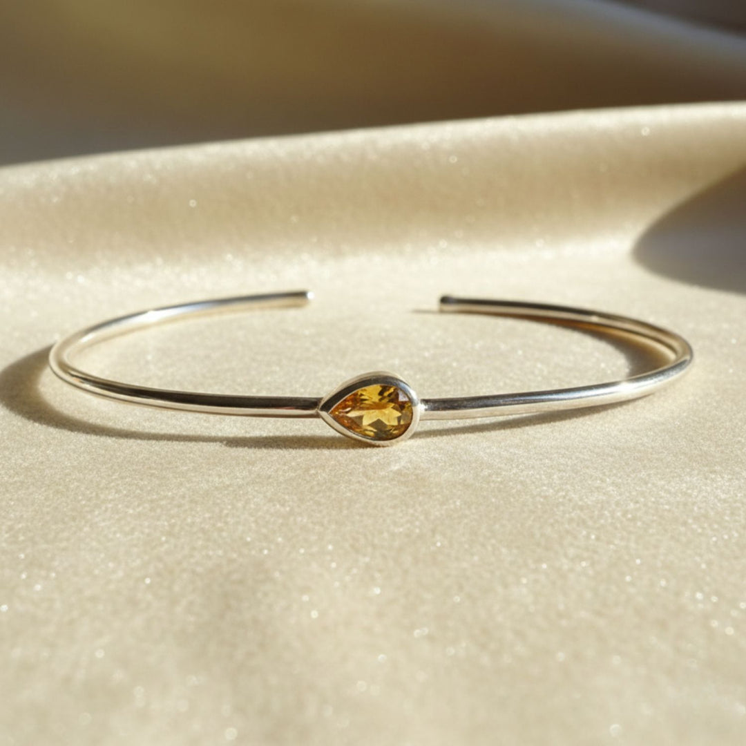Minimalist Sterling Silver Citrine November Birthstone Bangle Bracelet