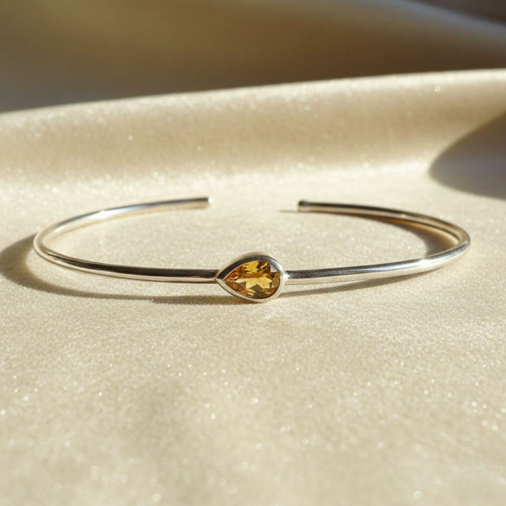 Minimalist Sterling Silver Citrine November Birthstone Bangle Bracelet