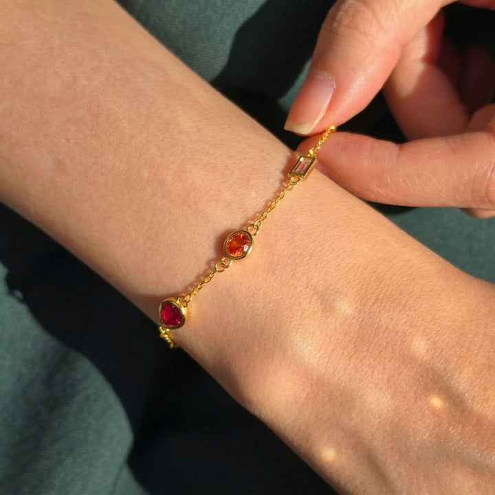 Geometric Multicolour Gemstone Gold Plated Bracelet